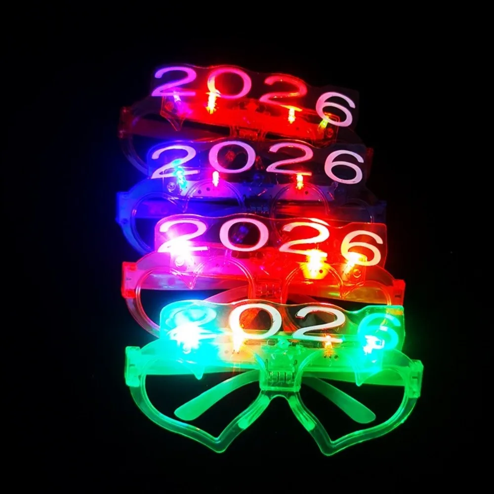 

LED Glow 2026New Year Glow Glasses Number Letter Square/Love Heart Shape 2026 LED Glow Glasses Plastic Light Up