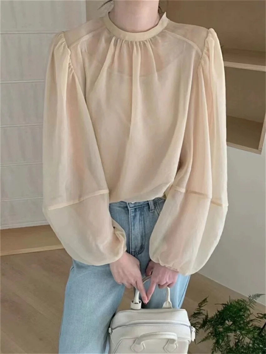 Alien Kitty Minimalist Women Blouses Chic Elegant With Tank Tops New 2024 Loose Slim Casual Full Sleeve Spring Gentle Work Wear