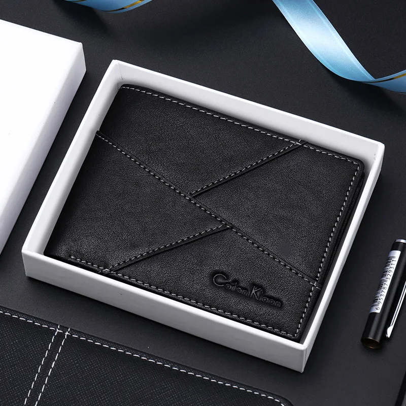 Men's Wallet cow Leather Purse Fashion Men Short Wallet Business Credit Card Holder Male Small Money Bags Stitching pattern