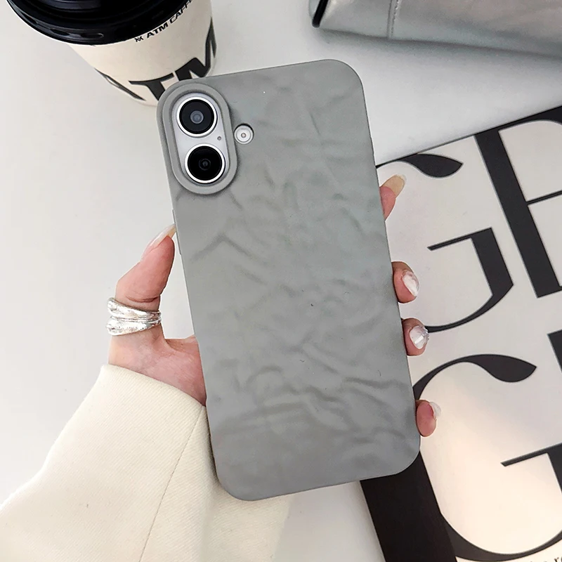 Grey Tin Paper Texture Matte Case For iPhone 16 Pro Max 15 14 13 12 11 Pro Max 15 Plus Soft TPU Phone Cover