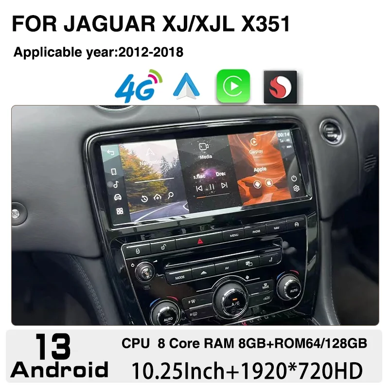 For 2010-2018 Jaguar XJ/XJL/X351 Multimedia player 10.25 inch CarPlay Radio with 4G screen retains OEM menu