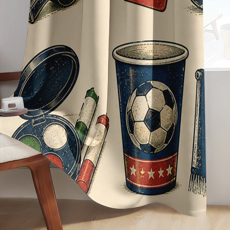 2 Cortinas con Estampado Vintage de Fútbol Pachuca, Incluye Bandera del Equipo, Puntuación del Partido, Boleta de Entrada, Balón de Fútbol y Silbato del Árbitro