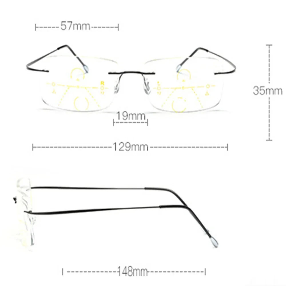 NOMANOV Titanium Frame Ultra Light Anti-fatigue Rimless Progressive Multifocal Reading Glasses Add 75 100 125 150 175 To 400