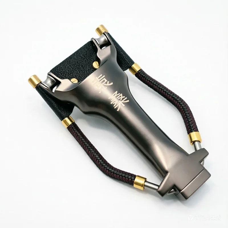 Aluminum Alloy Y-Shaped Slingshot with Stainless Steel Wrist Brace and Engraved Golden Graphic for Outdoor Target Practice