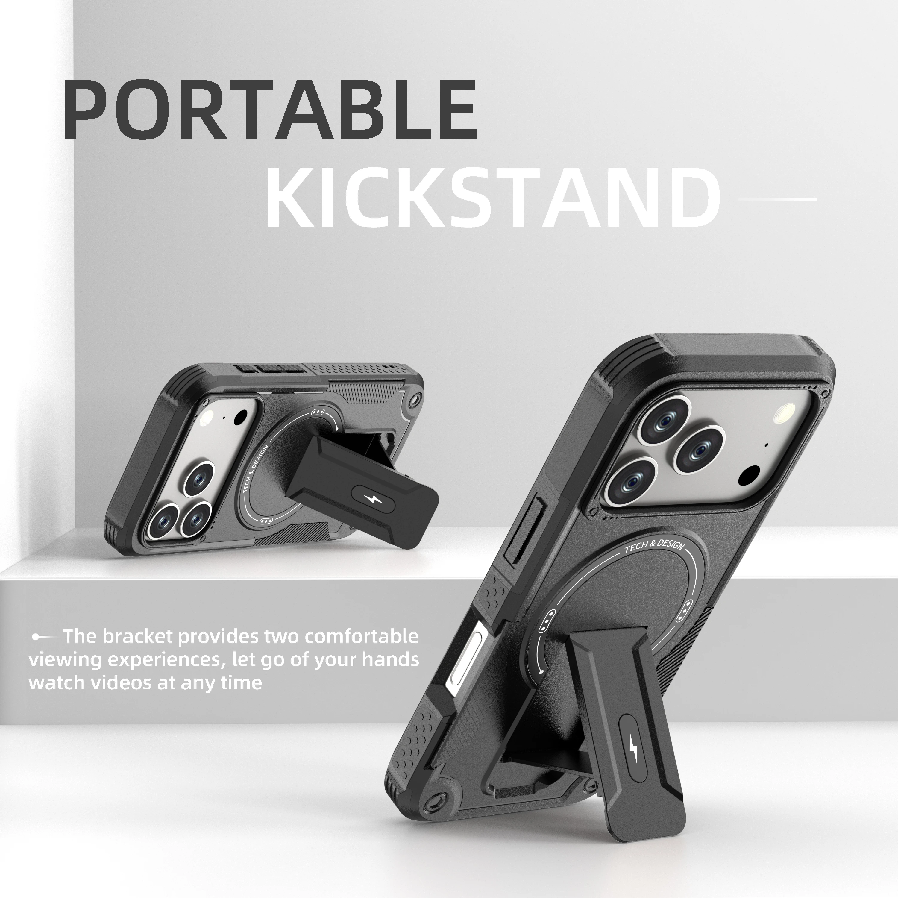 Suporte dobrável armadura magnética caso de telefone para iphone 17 ar 16e 16 15 14 plus 13 12 pro max 11 suporte invisível capa dura