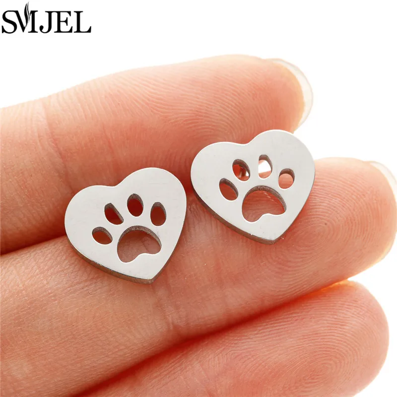 Fashion Stainless Steel Dog Paw Stud Earrings for Women Girls Everyday Jewelry Cute Animal Cat Footprint Earings Christmas Gift