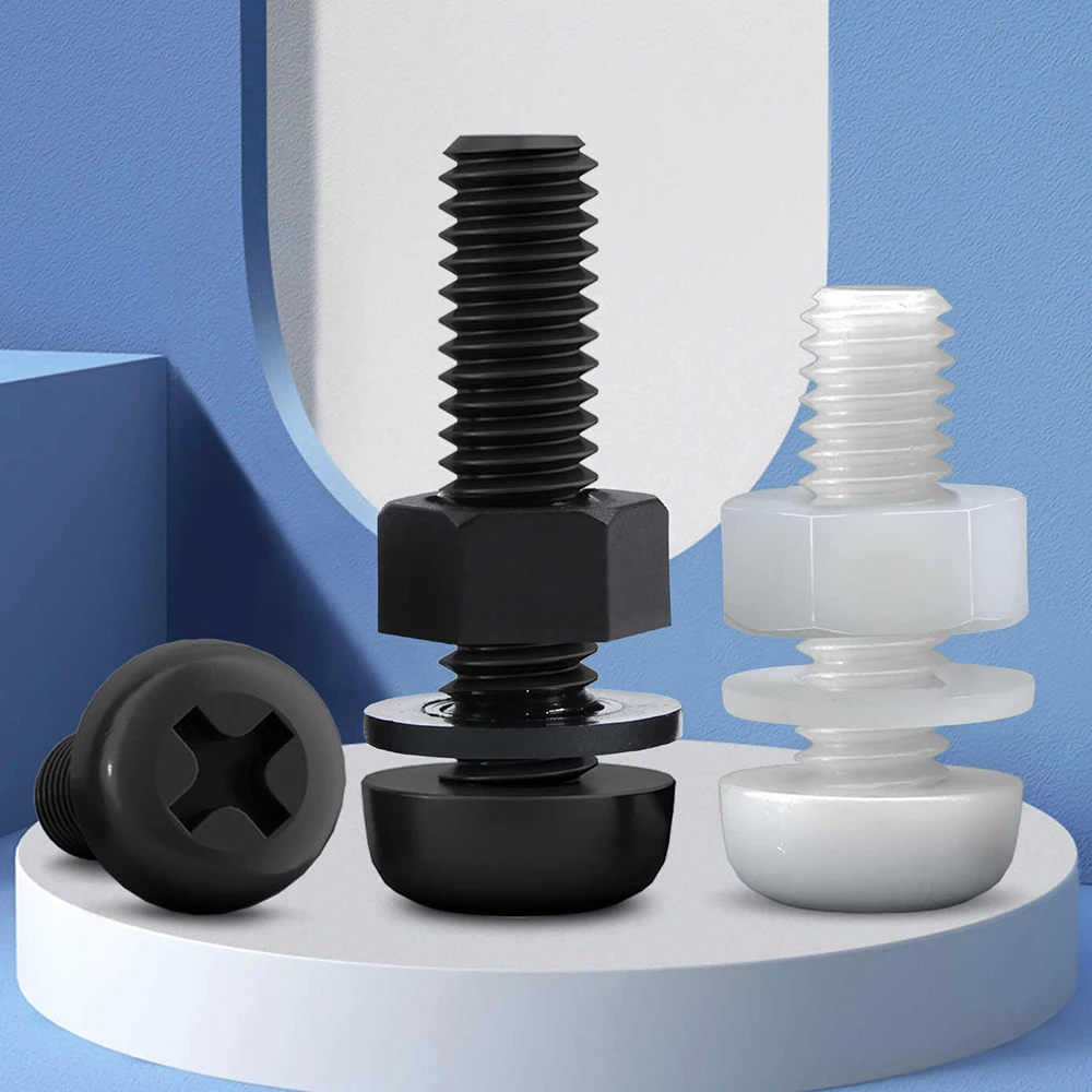 5-50Pc Vite e dado a testa tonda a croce con rondelle M2 M2.5 M3 M4 M5 M6 M8 Viti in nylon nero/bianco Kit dadi per bulloni filettati metrici