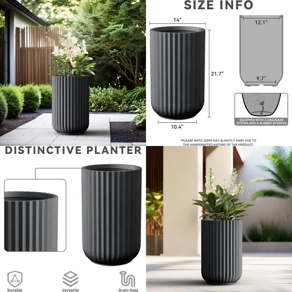 

21.7 Black Concrete Planter with Drainage for Indoor/Outdoor Plants