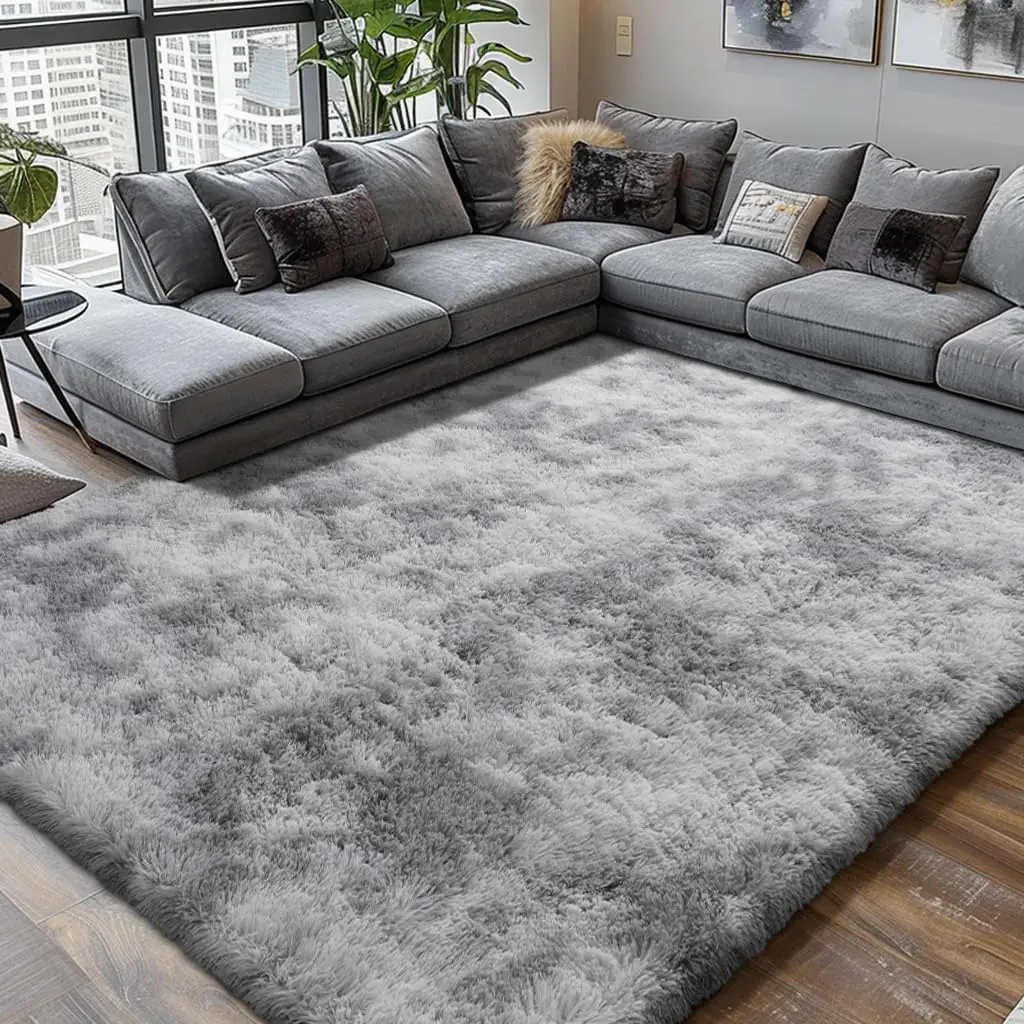 

Ultra Soft Fluffy Shag Area Rug, 8x10 Grey Tie-Dye for Bedroom Living Room Kids Nursery Decor