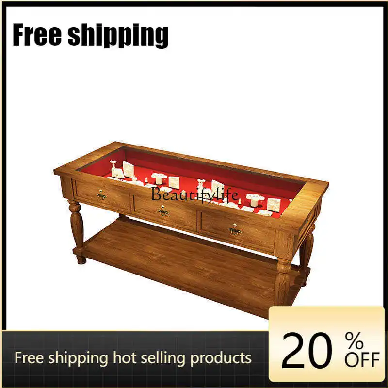 

X4 Collectibles Display Jewelry Jade Glass All Solid Wood Doublelayer Display Cabinet