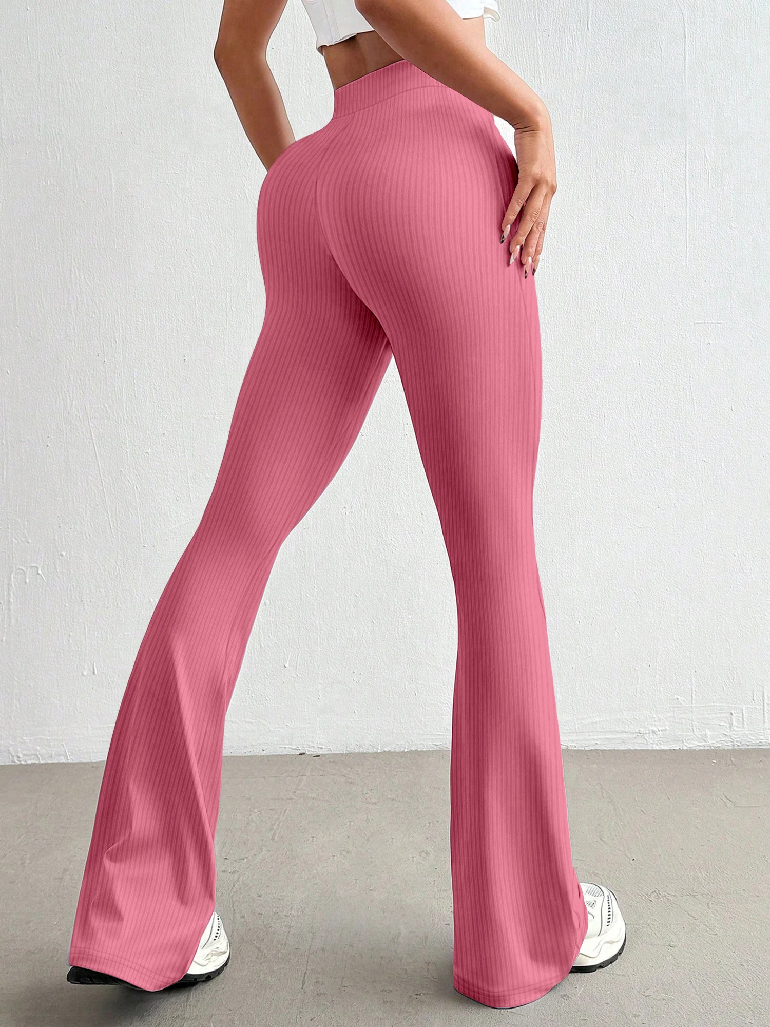 High-waisted Ribbed Flared Pants Same As - Image 4