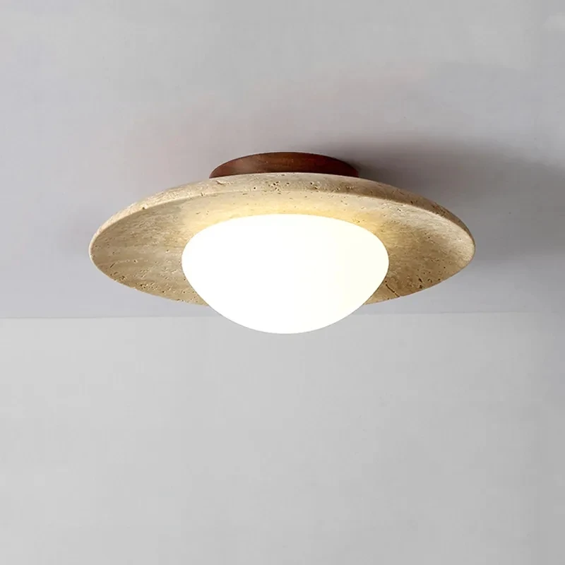 Japão wabi sabi creme pedra natural varanda iluminação moderno novo estilo fresco forma de disco decoração do quarto casa lâmpada do teto