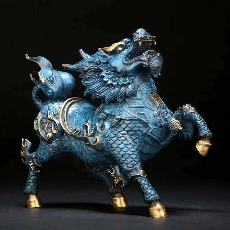 

MOYU Pure Copper Feng Shui Wind And Fire Kirin Statue Modern Mascot Sculpture Brass Painted Accessories Home Decoration