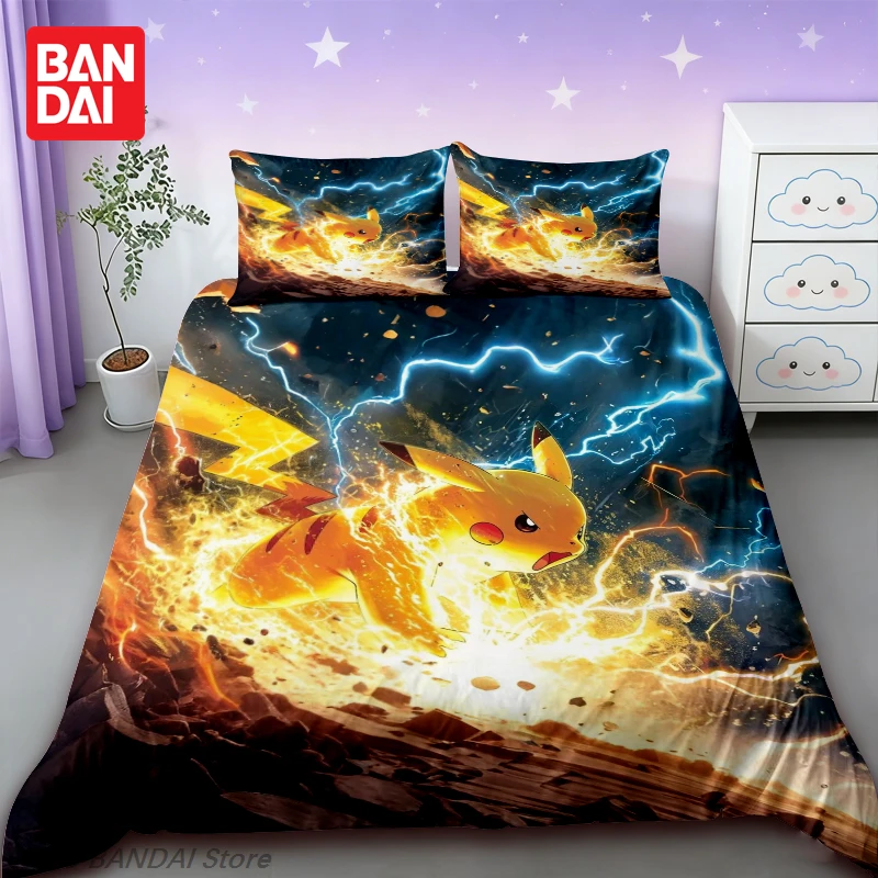 ポケモン-ゼニガメ布団カバー寝具セット、アニメ漫画プリントキルトカバー、ソフトベッドルーム装飾、子供大人向けギフトフルサイズ