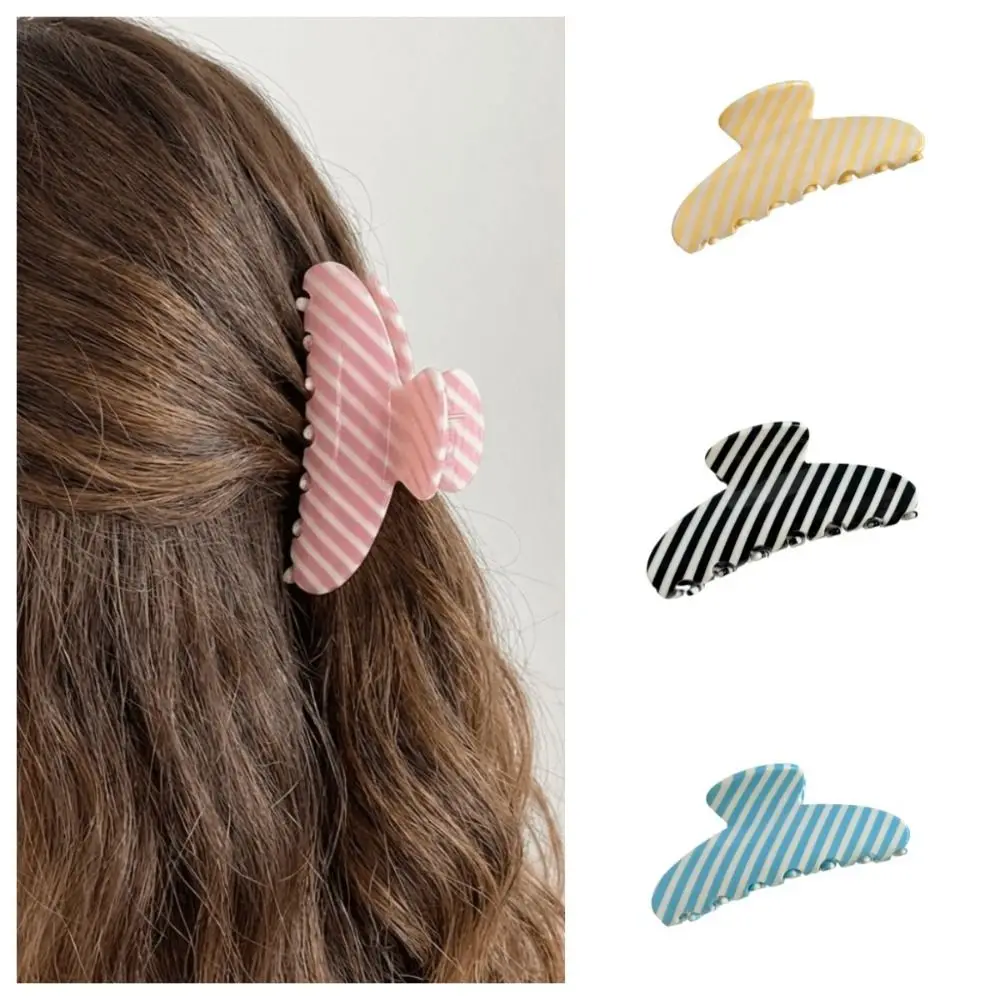 

Creative Korean Style Striped Hair Claw Large Geometry Acetate Claw Clip Headwear Crab Clip Acetic Acid Shark Clip Travel
