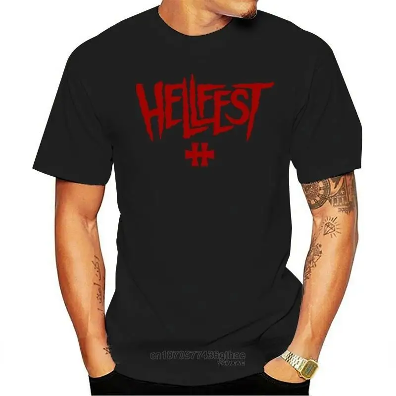 Hellfest Heavy Metal Music Festival Logo Men'S Black White T-Shirt Unisex Street Fashion Hipster Tee Hip-hop Casual Streetwear