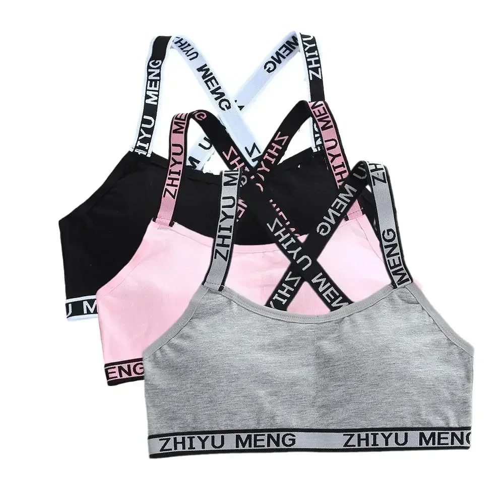 

3pcs/Lot Bra Teen Girl Cotton Sport Underwear Racerback Training Breathable