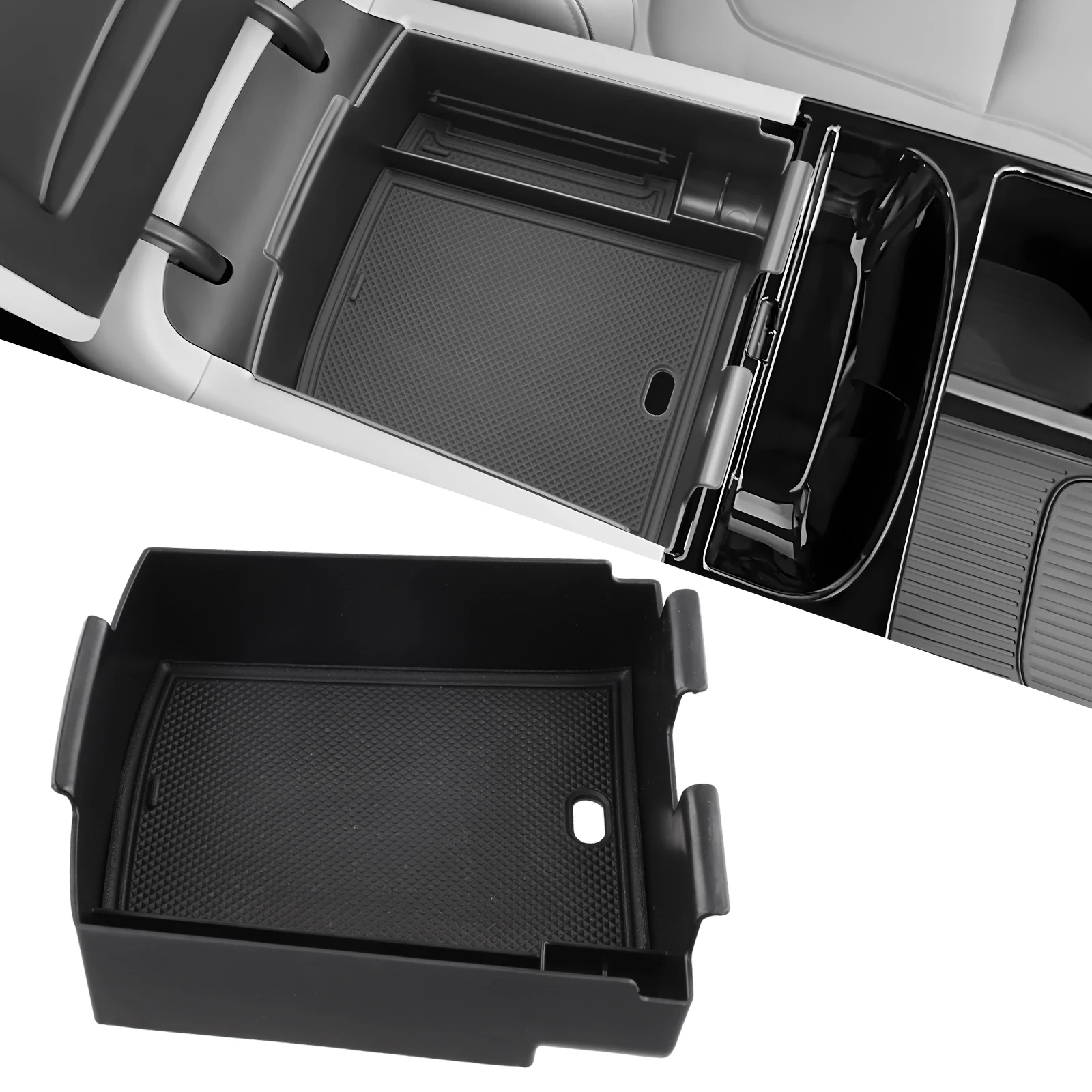 Schwarze ABS-Mittelkonsolen-Armlehnen-Aufbewahrungsbox für Hyundai Tucson 2025-2026 Auto-Innenraum-Organizer Münzhalter