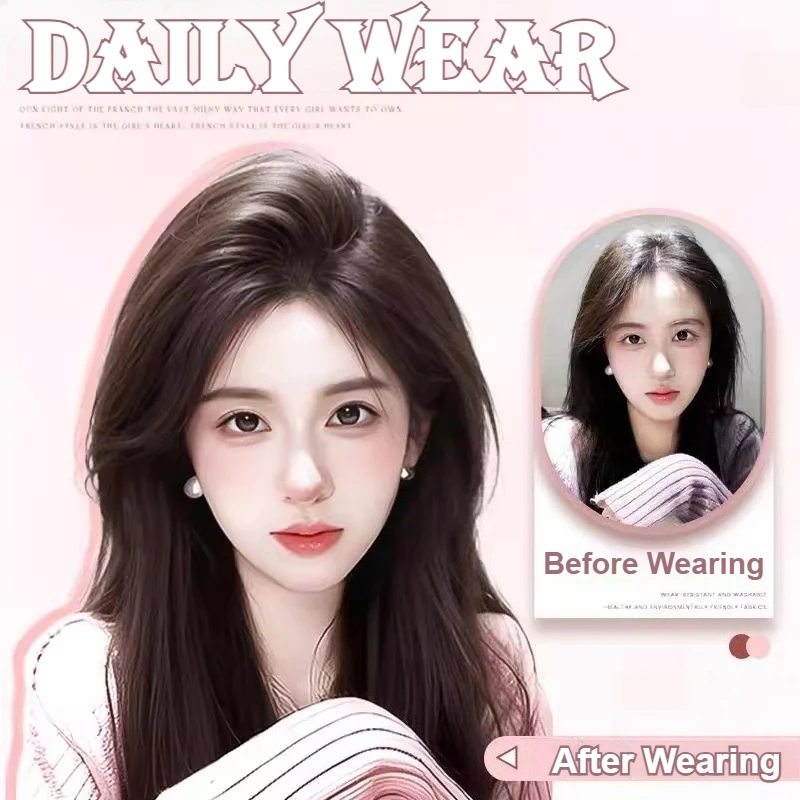 Straight Invisible Middle Part Hair Toupee Bangs Natural Looking Seamless Fluffy Synthetic Hairpiece for Women Topper Daily Wear