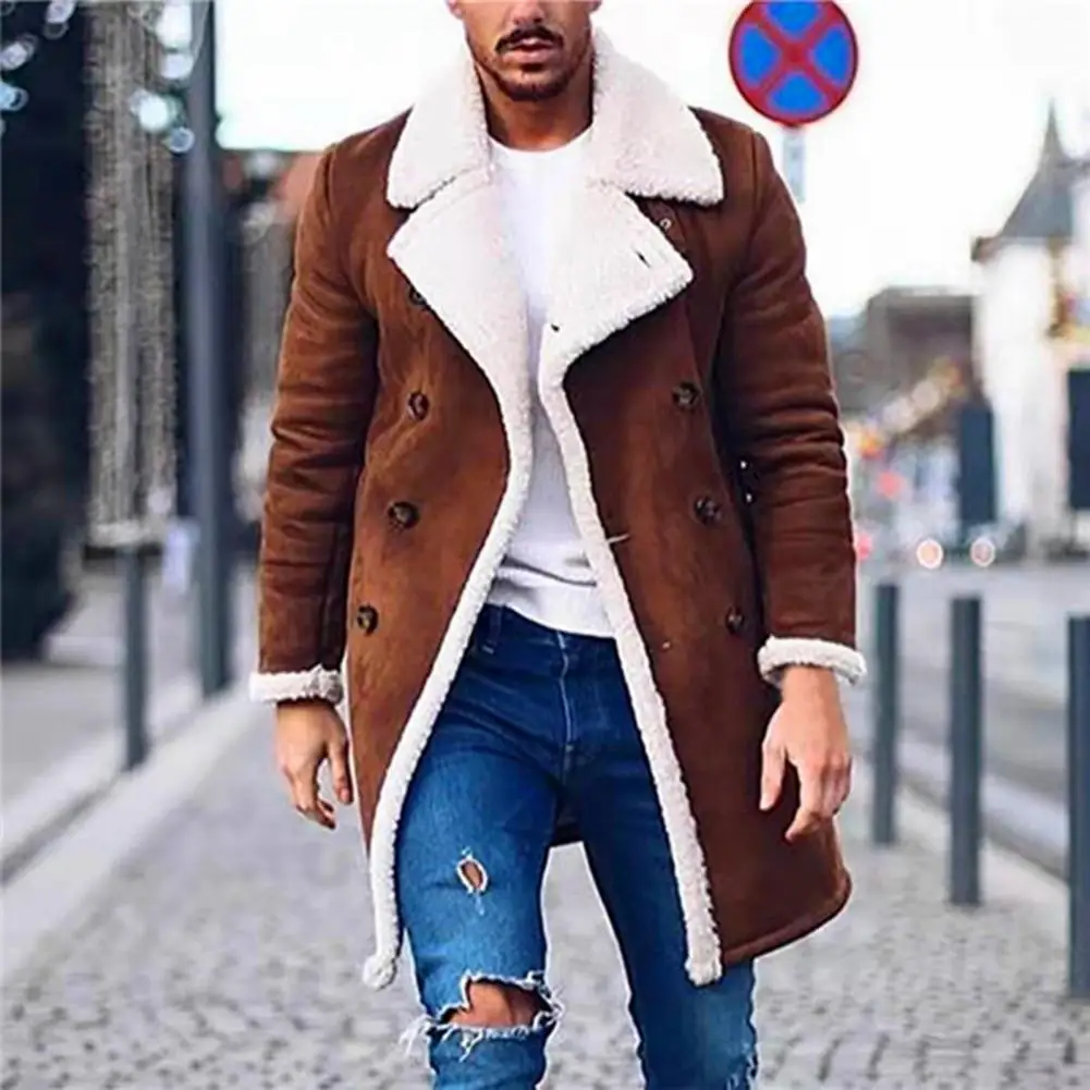 

Great Winter Coat All Match Turn-down Collar Plush Handsome Men Coat