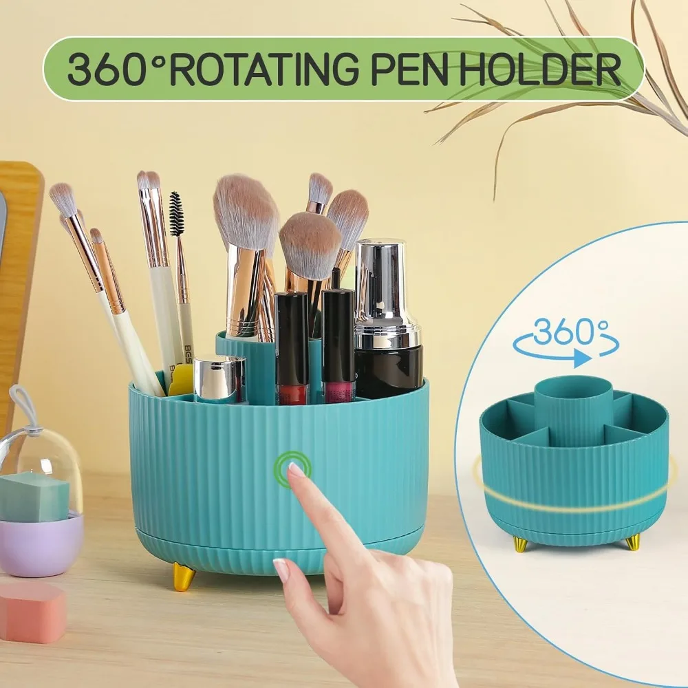 منظم أقلام، حامل أقلام رصاص دوار للمكتب، منظم مكتب دوار، كوب أقلام رصاص لطيف مكون من 5 فتحات للعودة إلى المدرسة والمكتب،