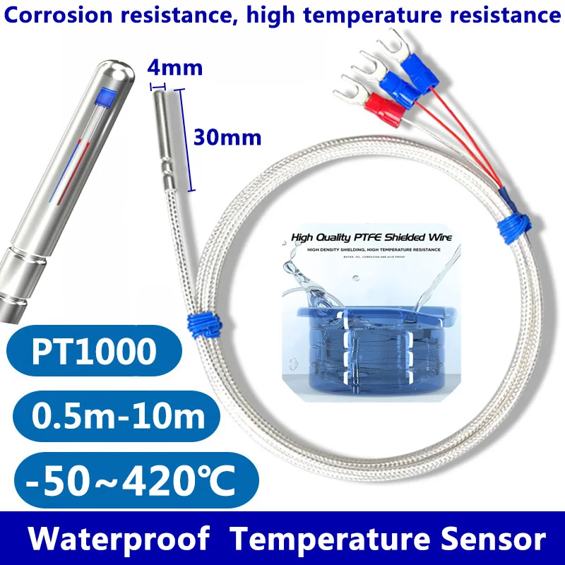 

Stainless Steel PT1000 Temperature Sensor Thermocouple with 0.5/1/2/3~10M Cable Temperature sensing high temperature waterproof
