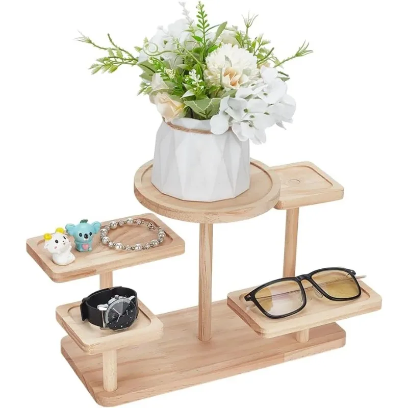 Wooden Standing Display Shelf Stackable Organizer for Jewelry Eyeglasses Files Succulents Home Desktop Decor And Storage