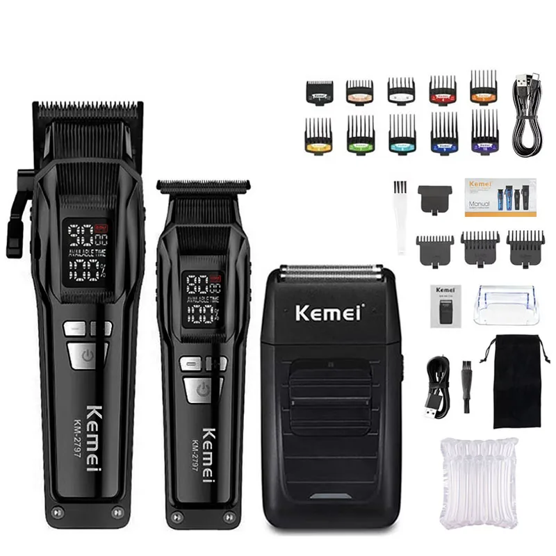 Kemei Professionele Elektrische Tondeuse Kit Oplaadbare Tondeuse Scheerapparaat Voor Mannen USB Opladen Baard Scheermes KM-2797 KM-1102