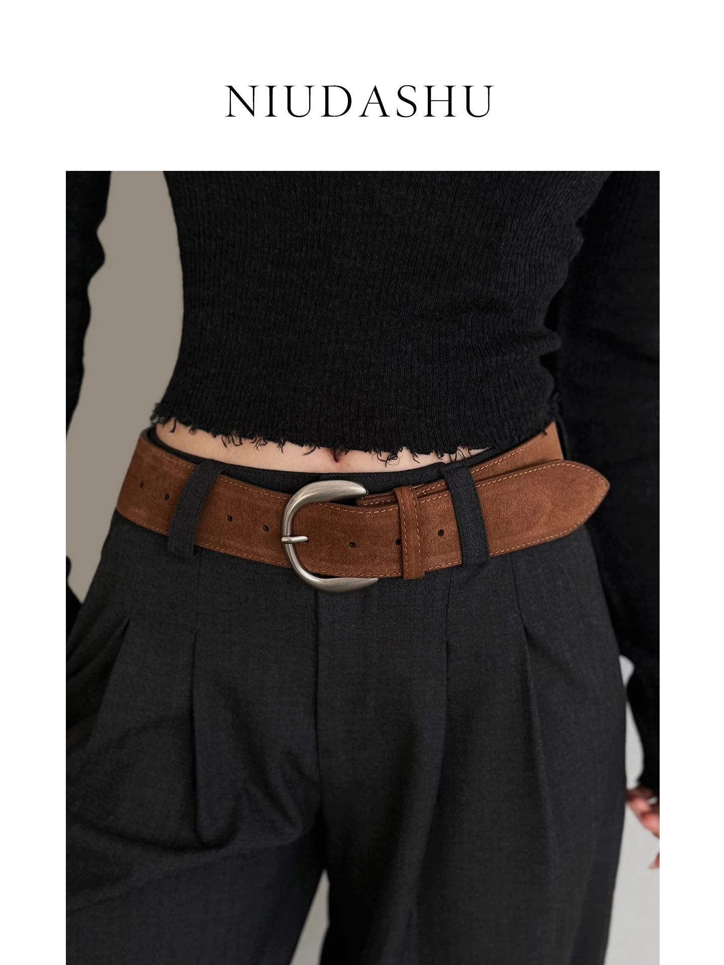 秋冬レディース本革ベルベットベルトレトロシルバーバックルジーンズウエストシールパンツベルトファッショナブルな韓国スタイル