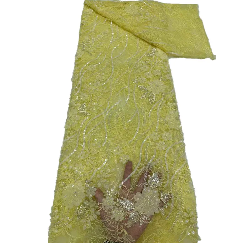 

Nigerian African French Guipure Tulle Lace Fabric Sequins Beaded Embroidery for2026 Luxury Wedding Party Evening Dresses 5Yard