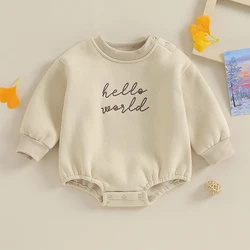 Newborn Baby Boy Girl Fleece Sweatshirt Bubble Romper Hello World Long Sleeve Sweater Bodysuit Fall Winter Outfit