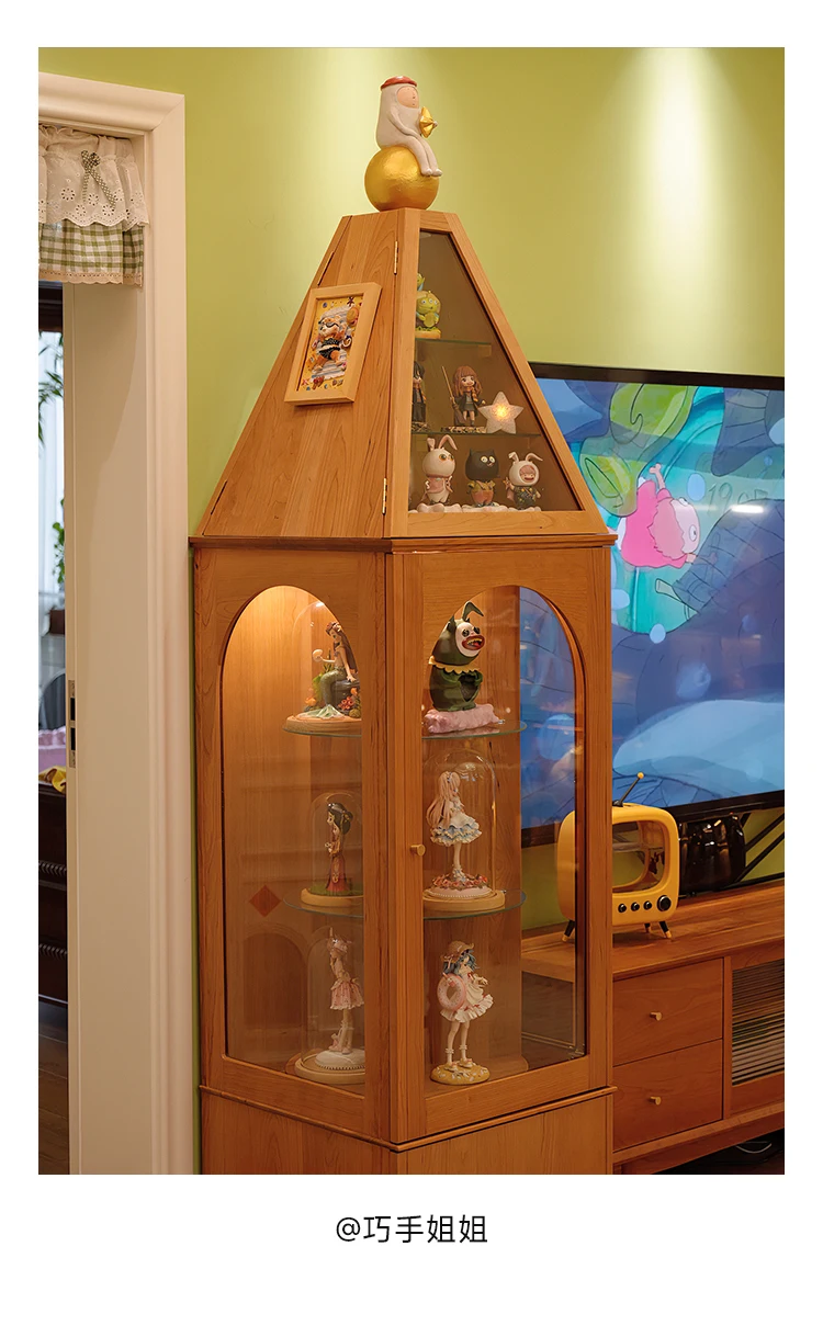 

Retro Display Cabinet Cherry Wood Solid Wood Rotating Bookshelf Corner Cabinet