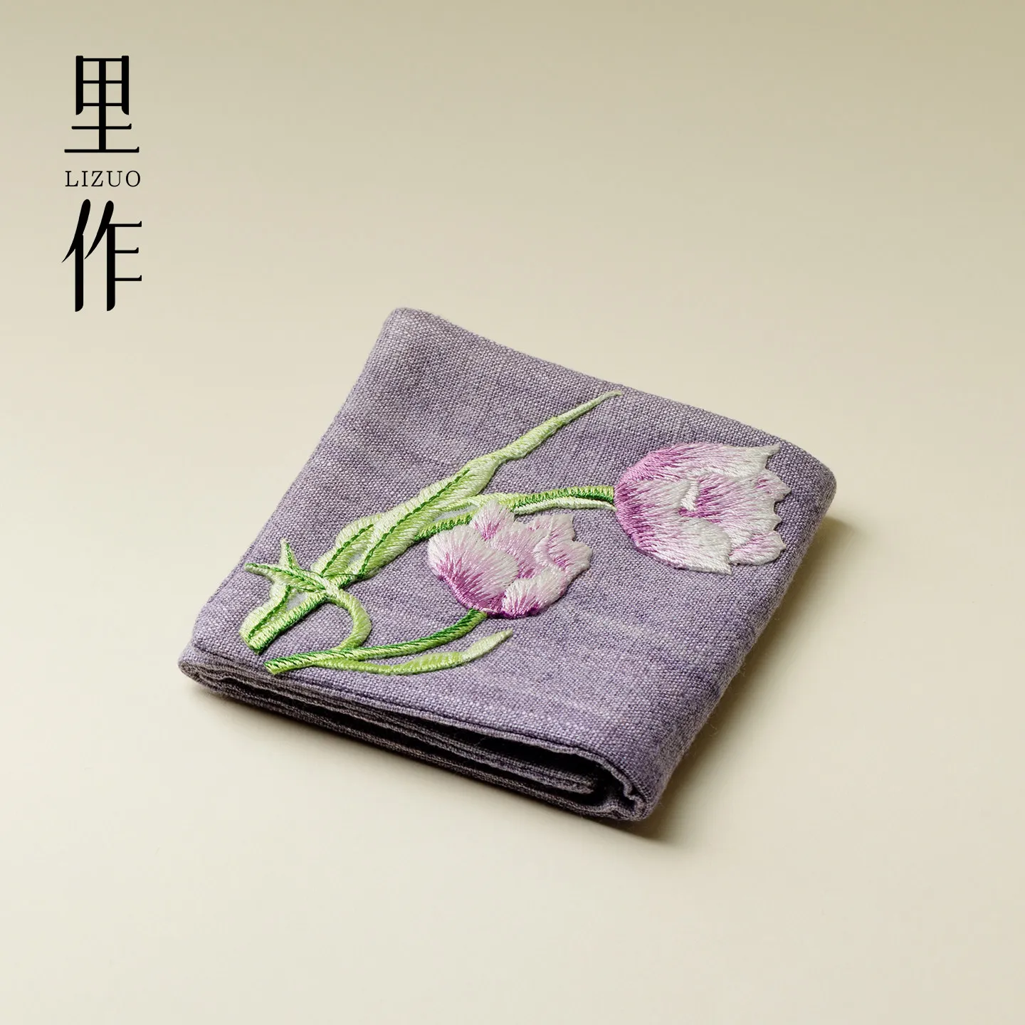 Premium Chinese Style Retro Embroidery Tulip Cotton Linen Absorbent Tea Towel Handmade Heat Resistant Table Cleaning Cloth Tea
