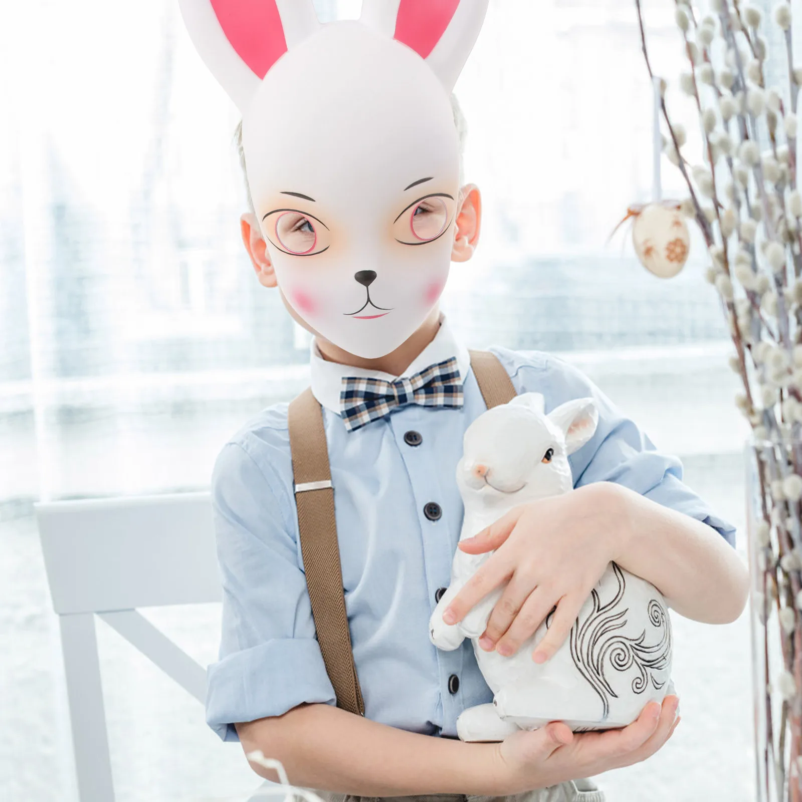 

White Bunny Mask Lightweight Cartoon Decorative Animal Party Masks Prop Reusable Cosplay Easter Halloween Christmas