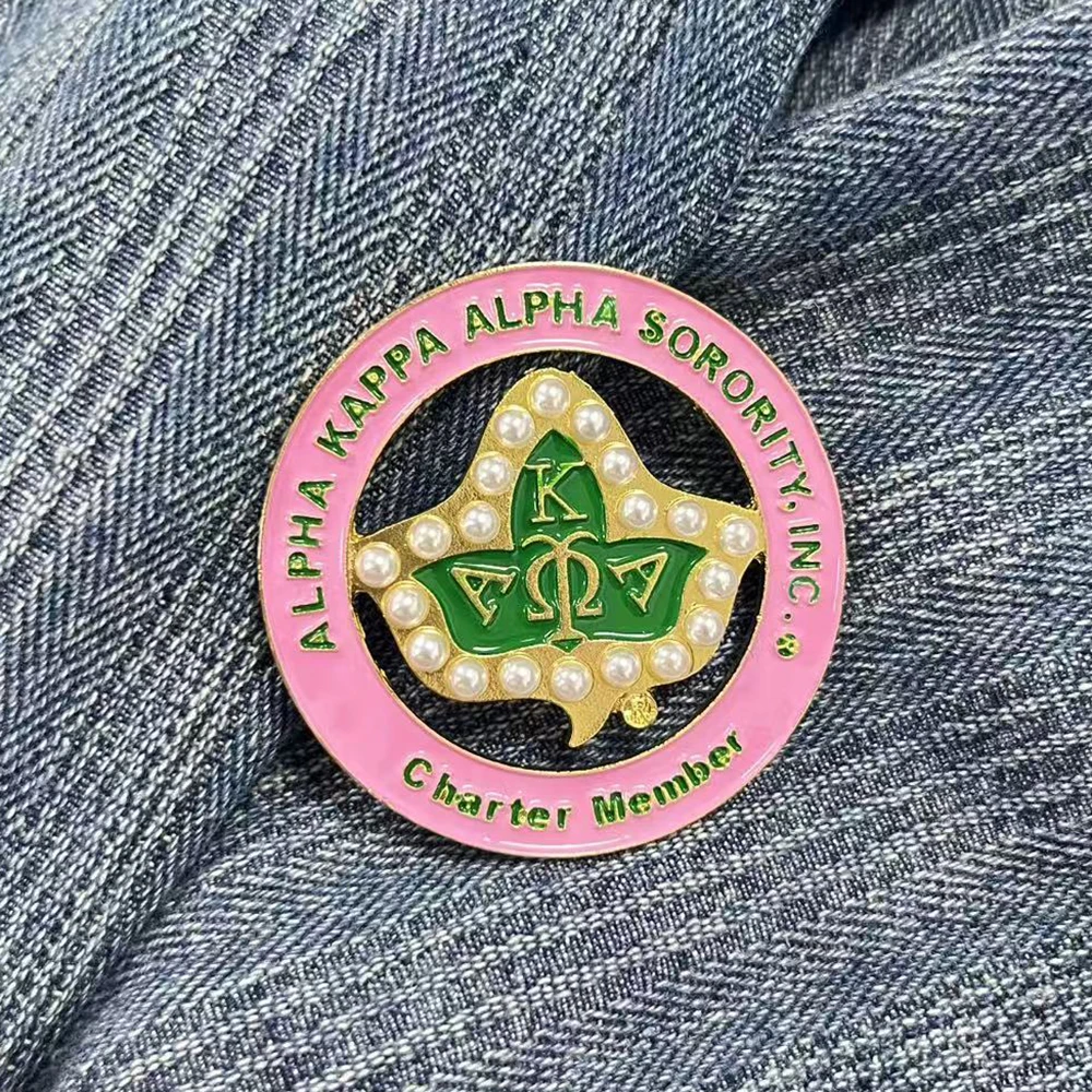 Wholesale Custom Alpha Sorority Charter Member Pearl & Ivy Round Collar Brooch