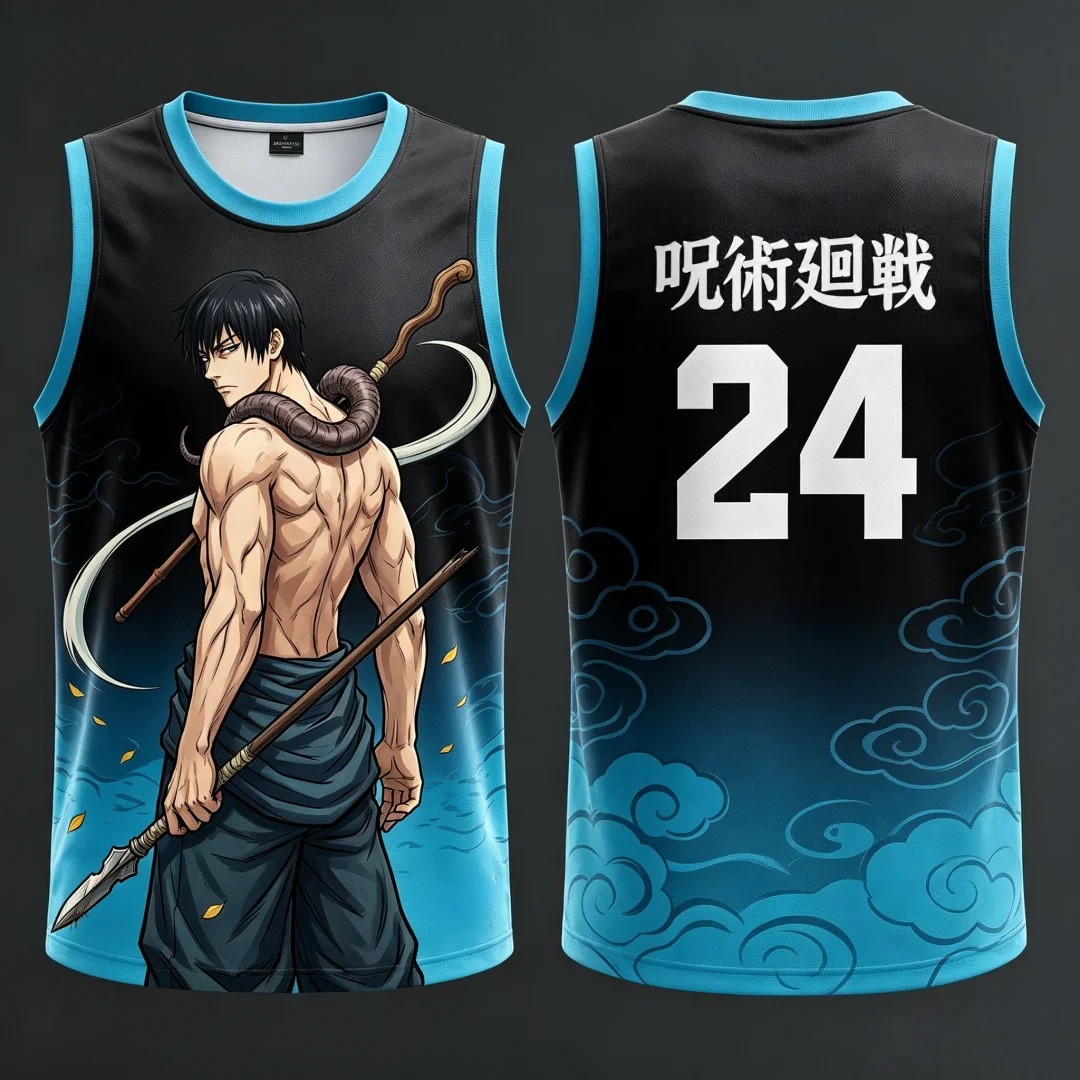 Jujutsu Kaisen Fushiguro Toji Basketball Jersey 24 Number Pattern Sleeveless Tank Top Anime Streetwear Unisex Sports Vest Tshirt