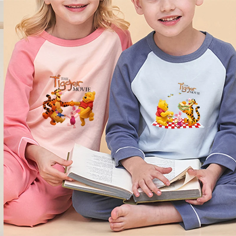 

Disney The Tigger Movie 100% Cotton Kids Pajamas Sets Baby Girls Boys Clothes Pijamas Childen Cartoon Long Sleeve Tshirt+Pants