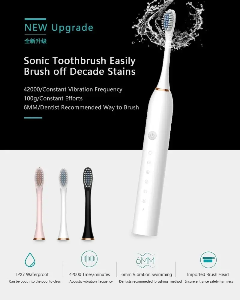 Electric Ultrasonic Toothbrush Six Speed Mode Home Soft Hair USB Charging Waterproof Adult Tooth Cleaner Automatic Couple Set