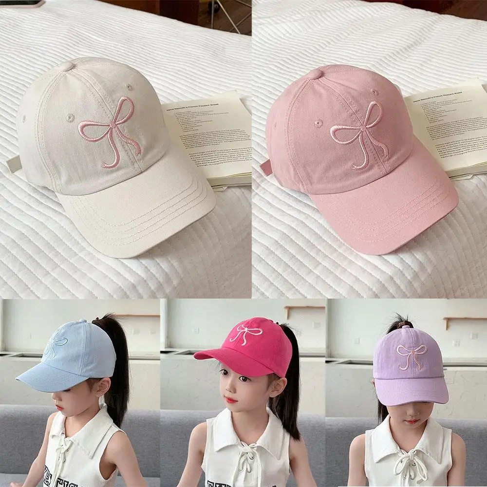 Bowknots Hollow High Ponytail Caps Kids Baseball Caps For Boys Girls Adjustable Empty Top High Ponytail Caps Summer Sun Hats