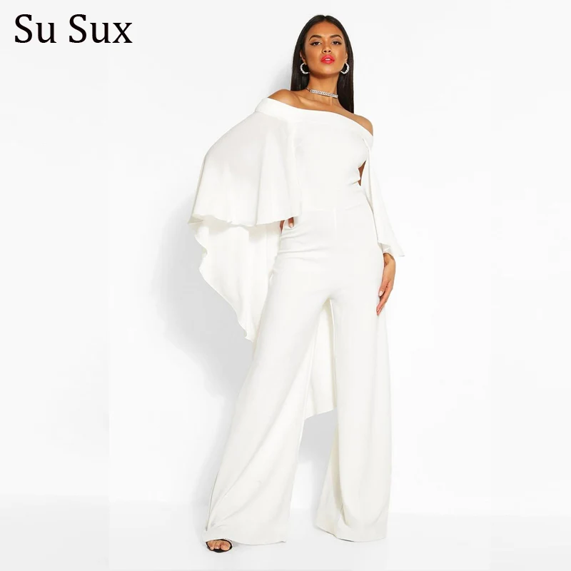 

Off Shoulder Chiffon Cloak Jumpsuit Women Rompers Clothing 2023 New Arrivals Solid High Waist Wide Leg Pant Jumpsuit Overalls