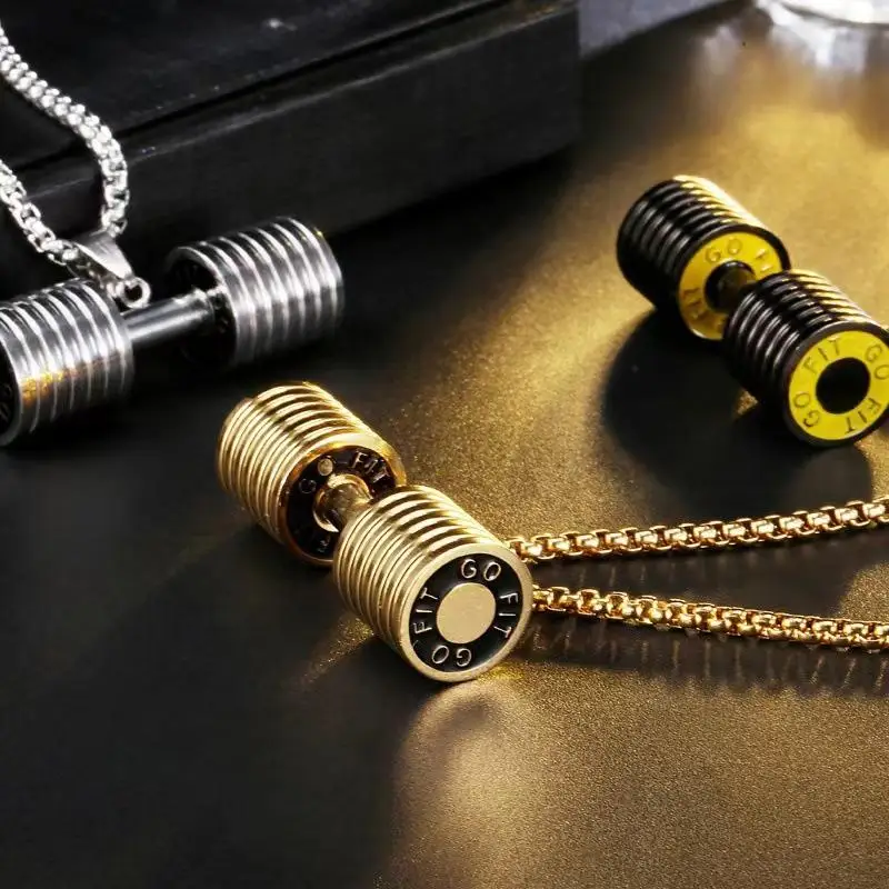

Fashion Men's Dumbbell Fitness Necklace Stainless Steel Pendant Barbell European Fashion Accessories Fashion Men
