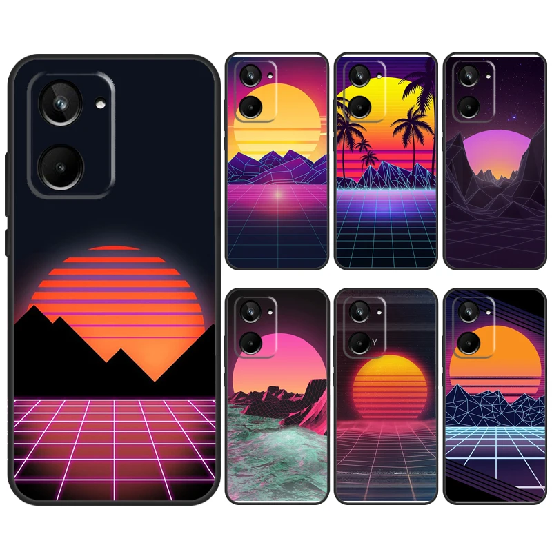 80S Vaporwave Synthwave Sunset For Realme C67 C55 C53 C51 C35 C33 C31 C30 C25s C21Y GT Neo5 GT5 9 10 11 12 Pro Plus Case