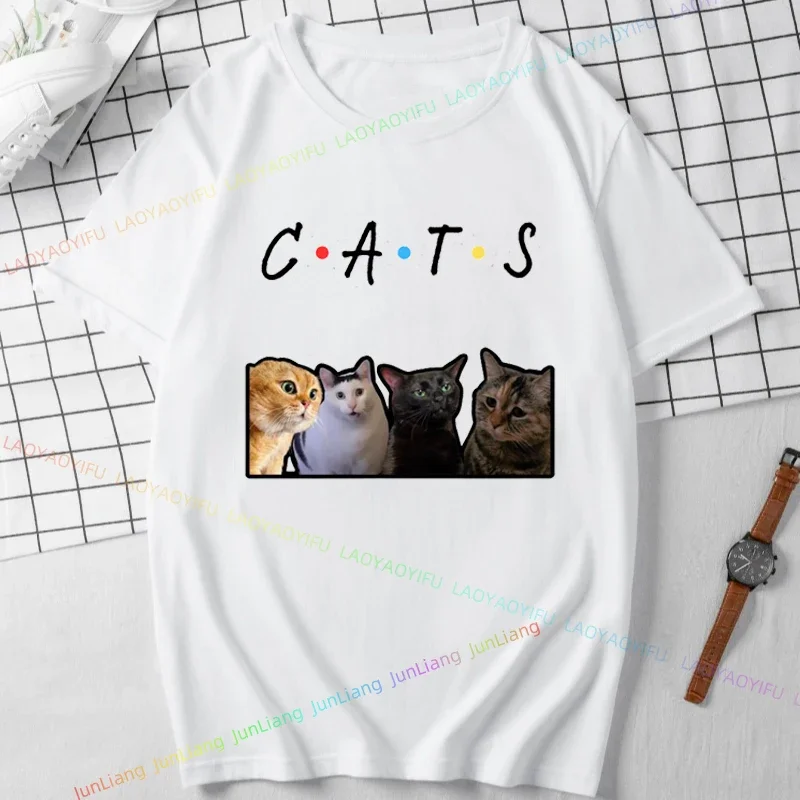 Funny Cute Huh Cat Couple Meme 100% Cotton Tshirt Y2k Vintage Top Short Sleeve Tee Aesthetic Clothing Streetwear