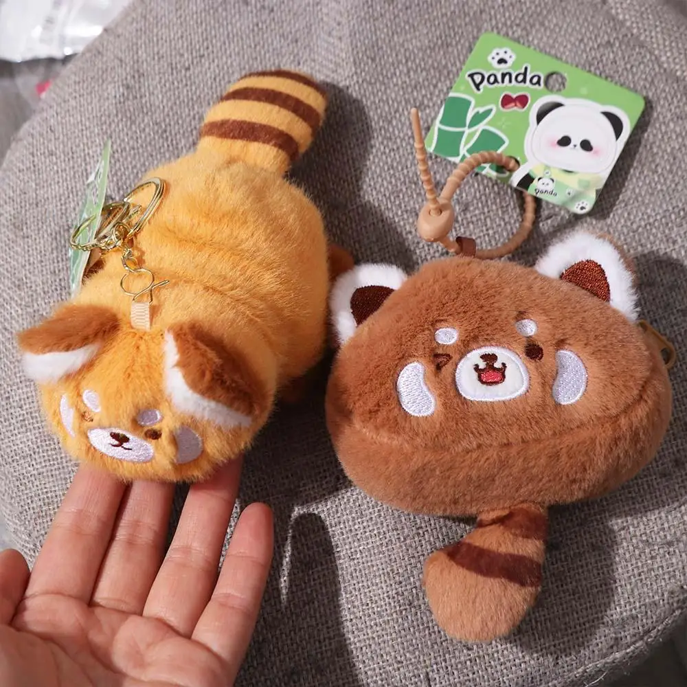 Cartoon Red Panda Plush Keyring Animal Soft Turn To Costume Panda Pendant Headphone Bag with Tail Red Panda Purse Bag Hanging