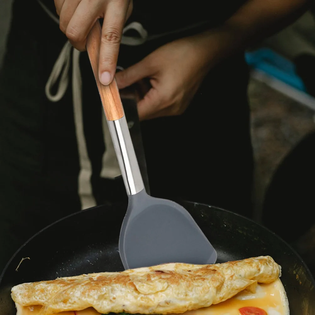 

Non-Stick Silicone Cooking Spatula Wood Handle Heat Resistant Kitchen Turner Ergonomic Anti Scald Silicone Shovel for Cooking