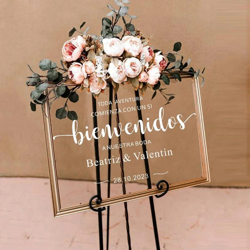 

Spanish Style Bienvenidos Wedding Vinyl Decal A Nuestra Boda Wedding Sign Wall Sticker Custom Names Welcome Mariage Décor