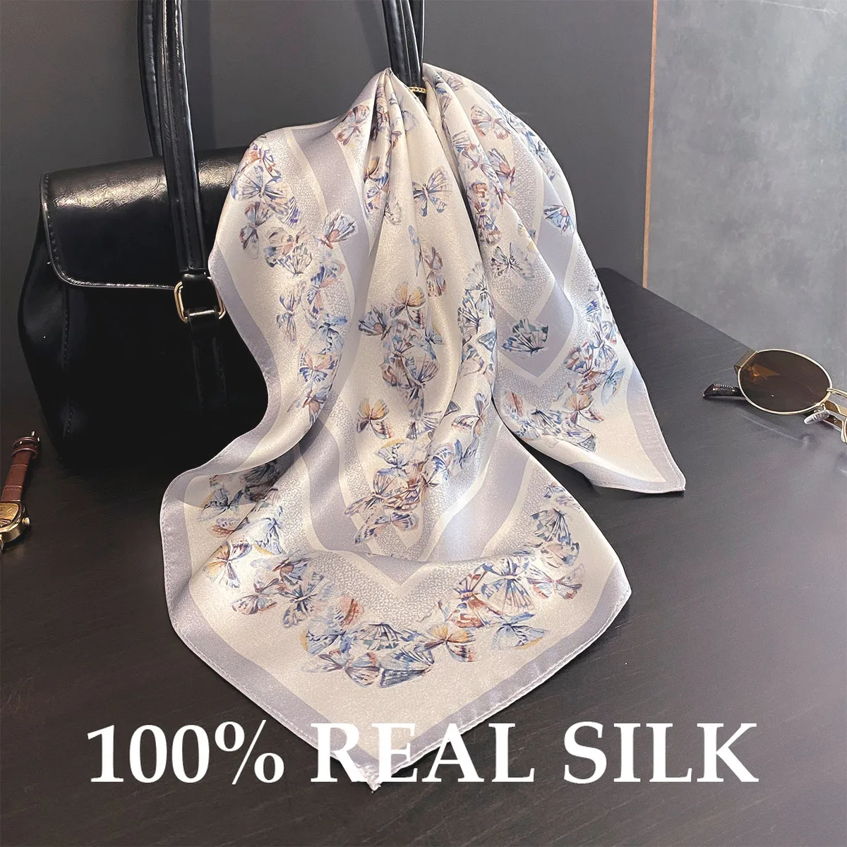 

New 100% Real Silk Square Scarf Women Bandana Headscarf Scarves Shawl Square Neck Foulard Wrap Cachecol Femme Echarpes Bufanda