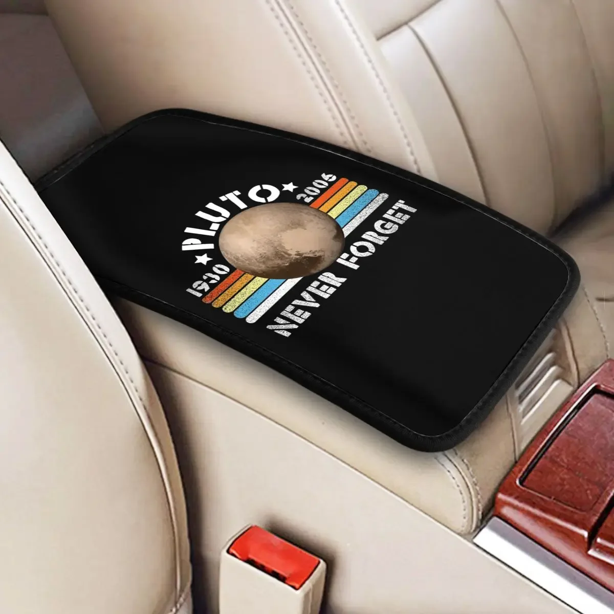 Leather Car Armrest Cover Mat Never Forget Pluto Non-slip Center Console Cover Pad Astrological Lover Auto Interior