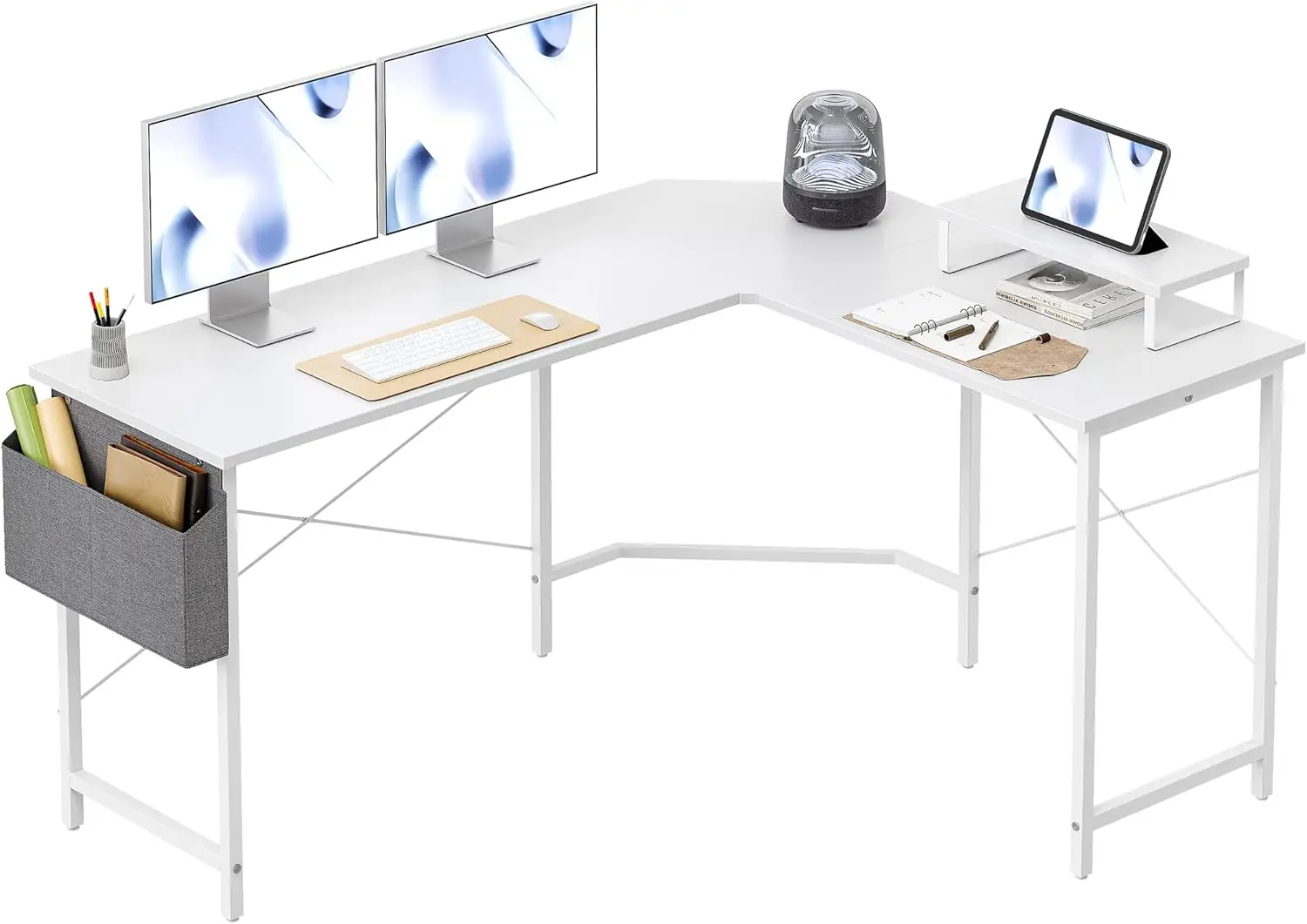 

L Shaped Gaming Desk, 59.1 H Computer Corner Desk With Monitor Shelf For Home Office Study Writing Workstation, White
