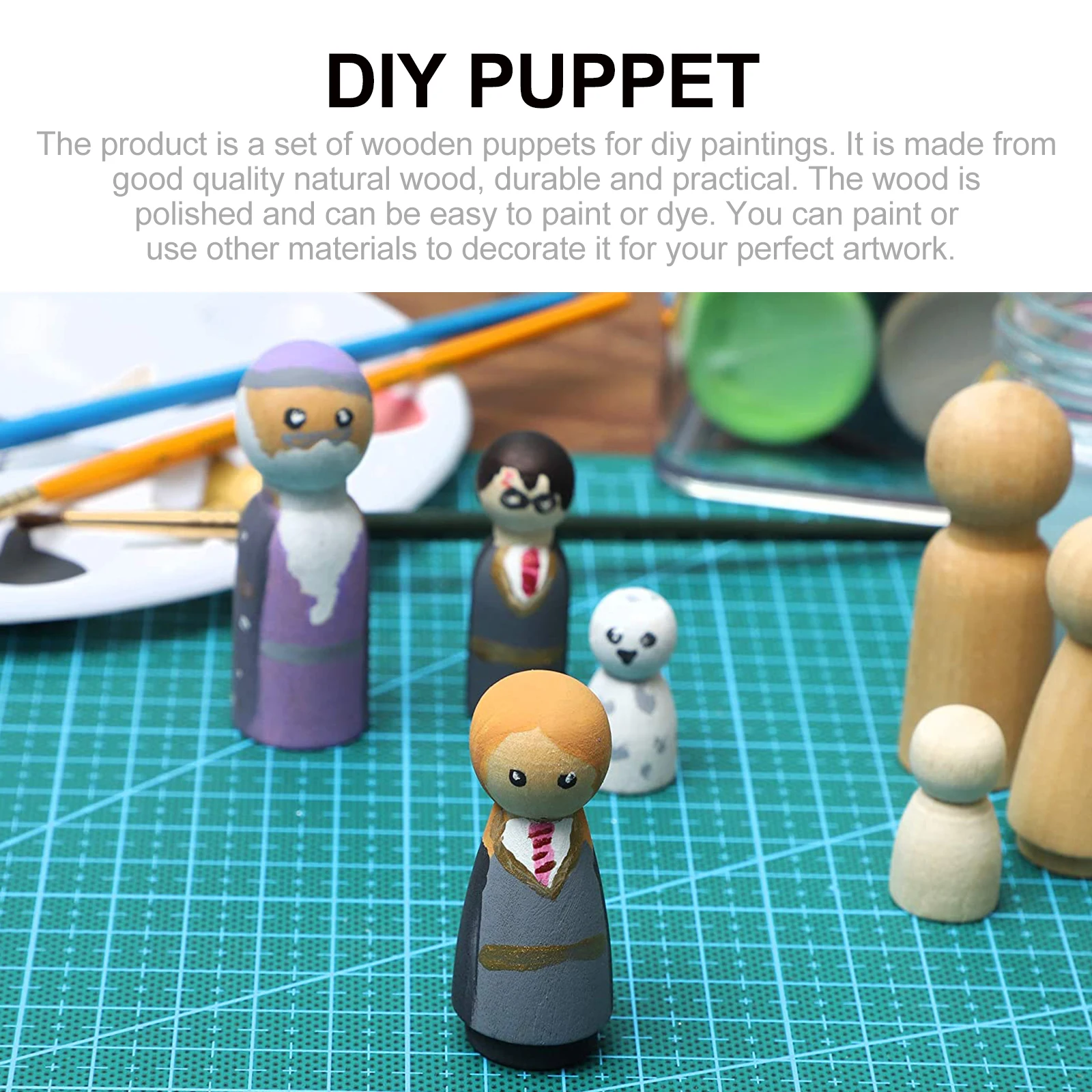 

70pcs Wooden Puppet Doodle Crafts Unpainted Puppets Kids Diy Painting Figurines Home Accessories Wood Children Safe Eco-Friendly